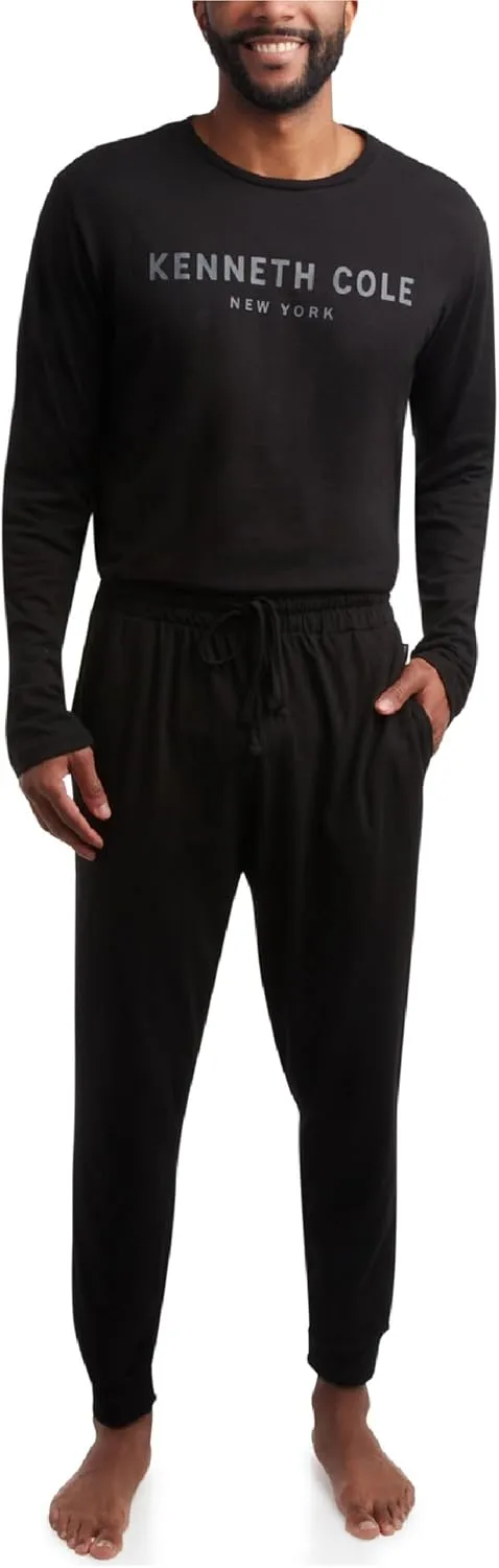 Kenneth Cole Men's Pajama Set - 2 Piece Long Sleeve Shirt and Pajama Pants, Soft Cotton Sleepwear Pj Set for Men (M-XL)