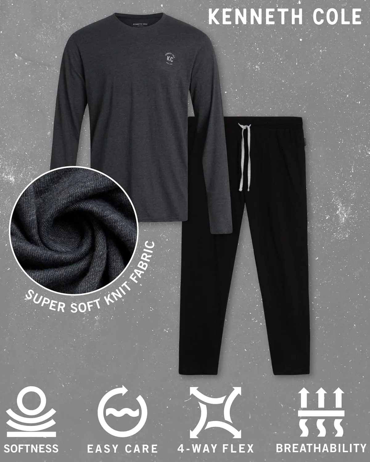 Kenneth Cole Men's Pajama Set - 2 Piece Long Sleeve Shirt and Pajama Pants, Soft Cotton Sleepwear Pj Set for Men (M-XL)