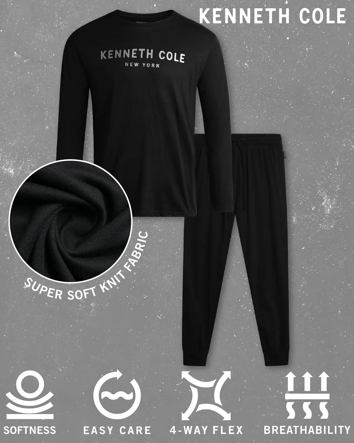 Kenneth Cole Men's Pajama Set - 2 Piece Long Sleeve Shirt and Pajama Pants, Soft Cotton Sleepwear Pj Set for Men (M-XL)
