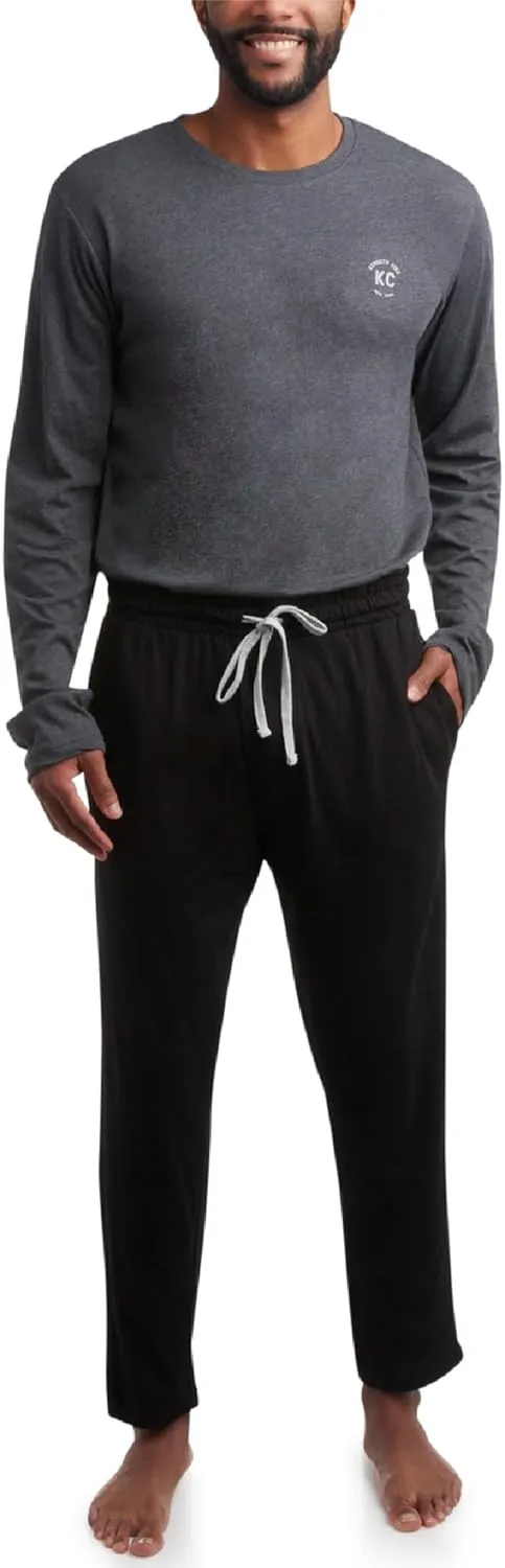 Kenneth Cole Men's Pajama Set - 2 Piece Long Sleeve Shirt and Pajama Pants, Soft Cotton Sleepwear Pj Set for Men (M-XL)
