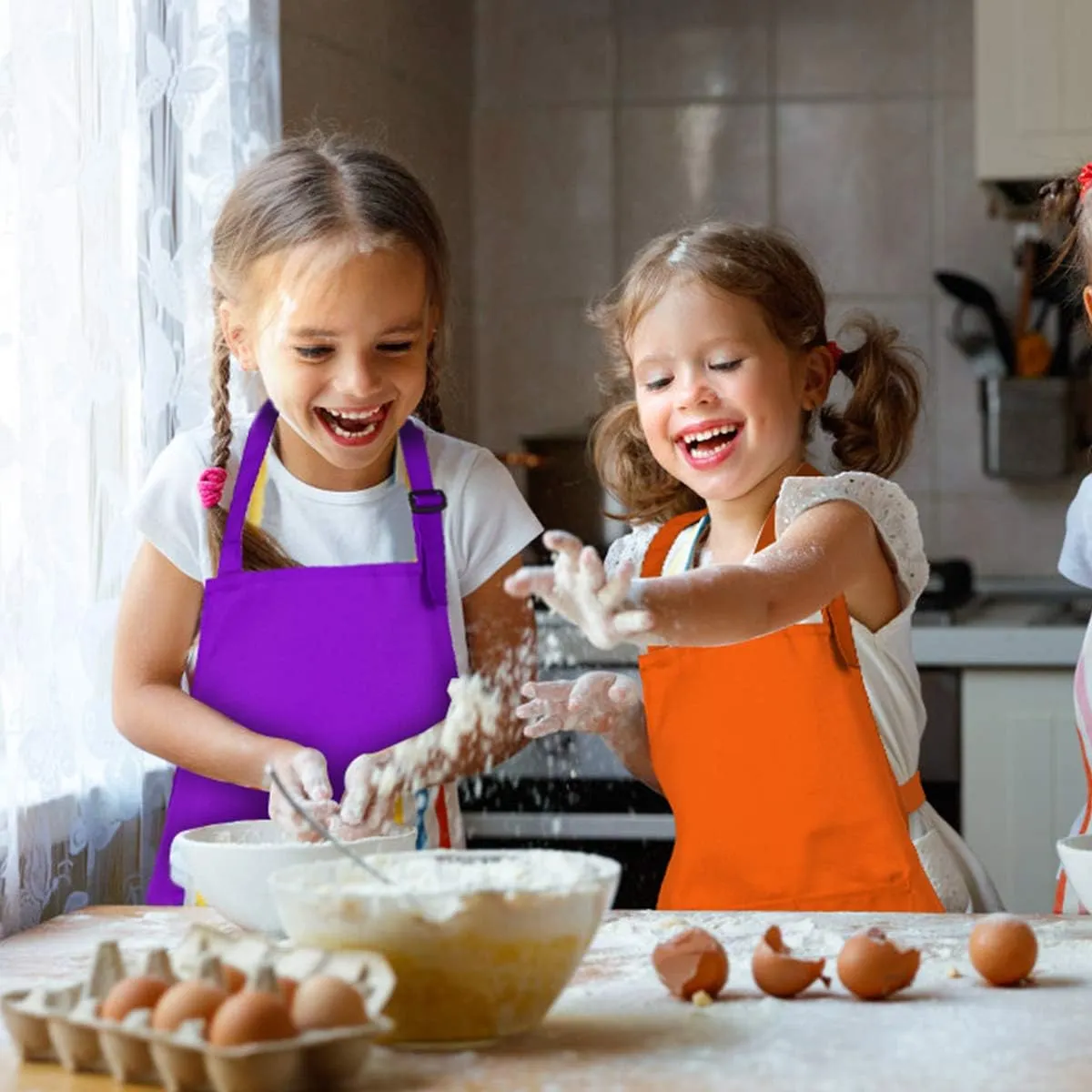 Kids Apron and Chef Hat Set - 8 Pieces Adjustable Child Aprons with Pockets for Kitchen Cooking Baking Painting