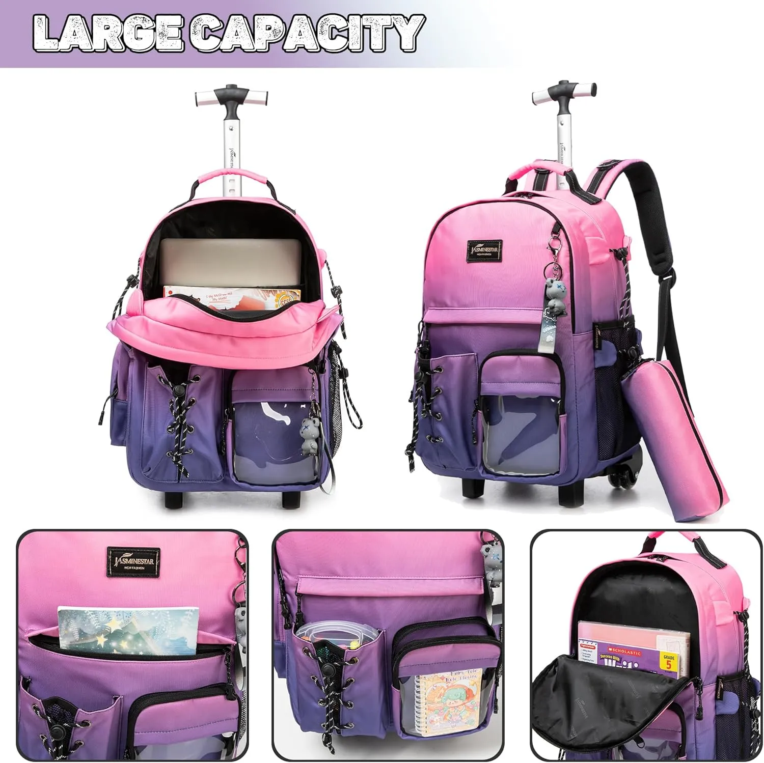 Kids Backpack with Wheels Kids Rolling Backpack Suitcase Carry on Luggage Backpack with Wheels for Teens Boys Girls Rolling Backpack for Elementary Middle High School Students
