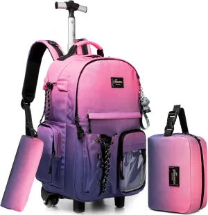 Kids Backpack with Wheels Kids Rolling Backpack Suitcase Carry on Luggage Backpack with Wheels for Teens Boys Girls Rolling Backpack for Elementary Middle High School Students