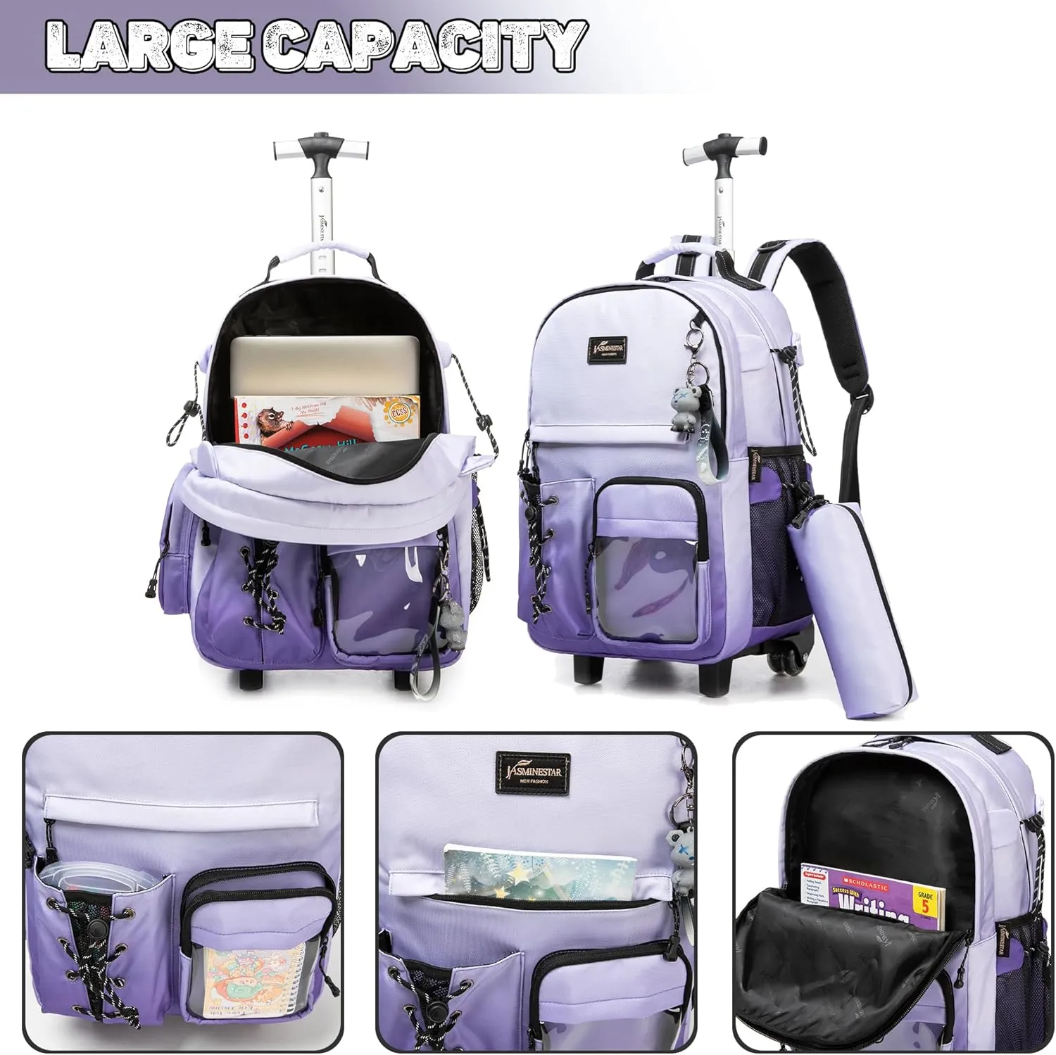 Kids Backpack with Wheels Kids Rolling Backpack Suitcase Carry on Luggage Backpack with Wheels for Teens Boys Girls Rolling Backpack for Elementary Middle High School Students