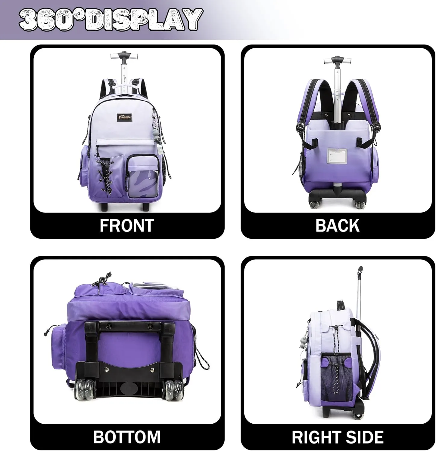 Kids Backpack with Wheels Kids Rolling Backpack Suitcase Carry on Luggage Backpack with Wheels for Teens Boys Girls Rolling Backpack for Elementary Middle High School Students