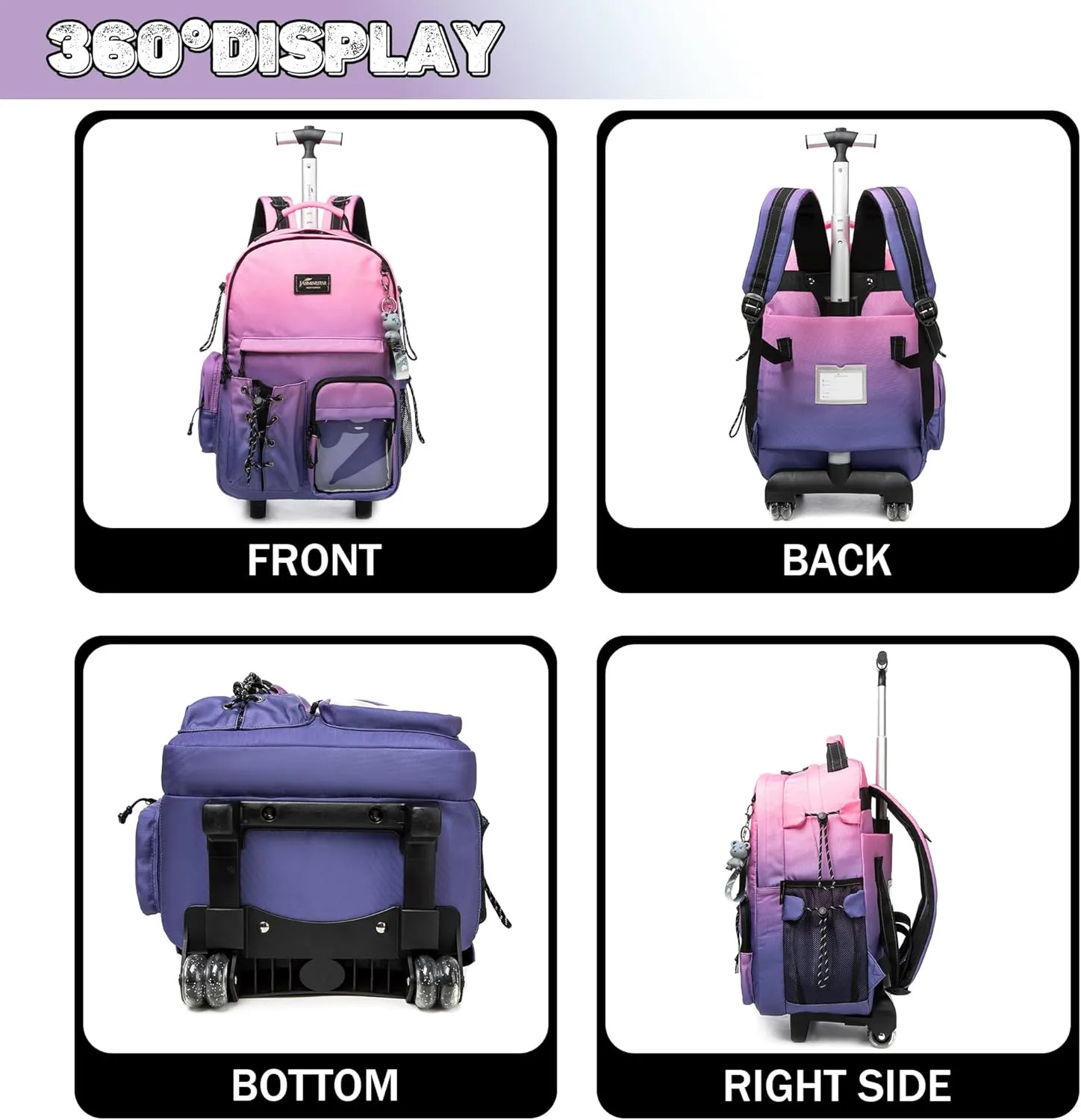 Kids Backpack with Wheels Kids Rolling Backpack Suitcase Carry on Luggage Backpack with Wheels for Teens Boys Girls Rolling Backpack for Elementary Middle High School Students