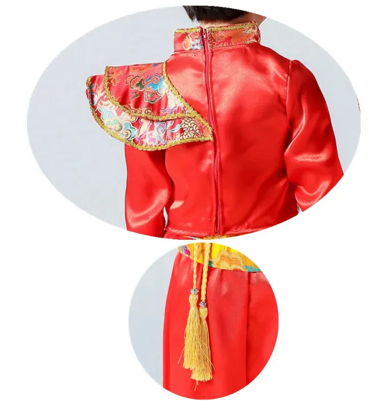 Kids Chinese New Year Traditional Red Costumes Hanfu Outfit for Folk Dance Festival Party