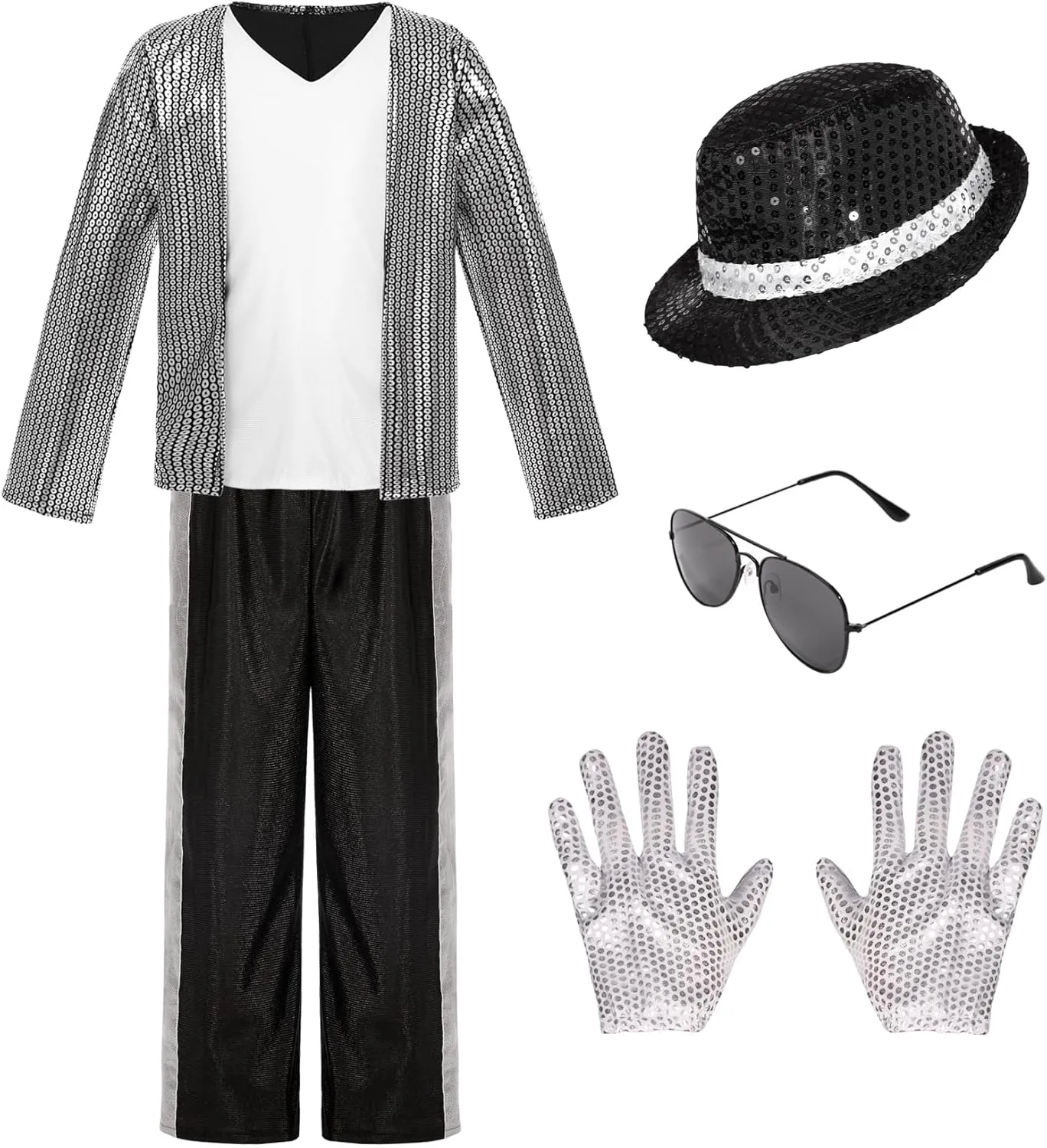 Kids Dance Star Costume Boys 80s Dance Costume 90s Pop Stage Outfits with Glasses Hat Gloves Halloween Cosplay Party