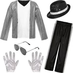 Kids Dance Star Costume Boys 80s Dance Costume 90s Pop Stage Outfits with Glasses Hat Gloves Halloween Cosplay Party