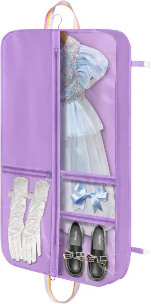 Kids Garment Bags for Dance Costumes, 40" Dance Costume Garment Bag for Dance Competition with Multi Pockets and Rainbow Handles Perfect for Dance Recitals and Practice, Purple
