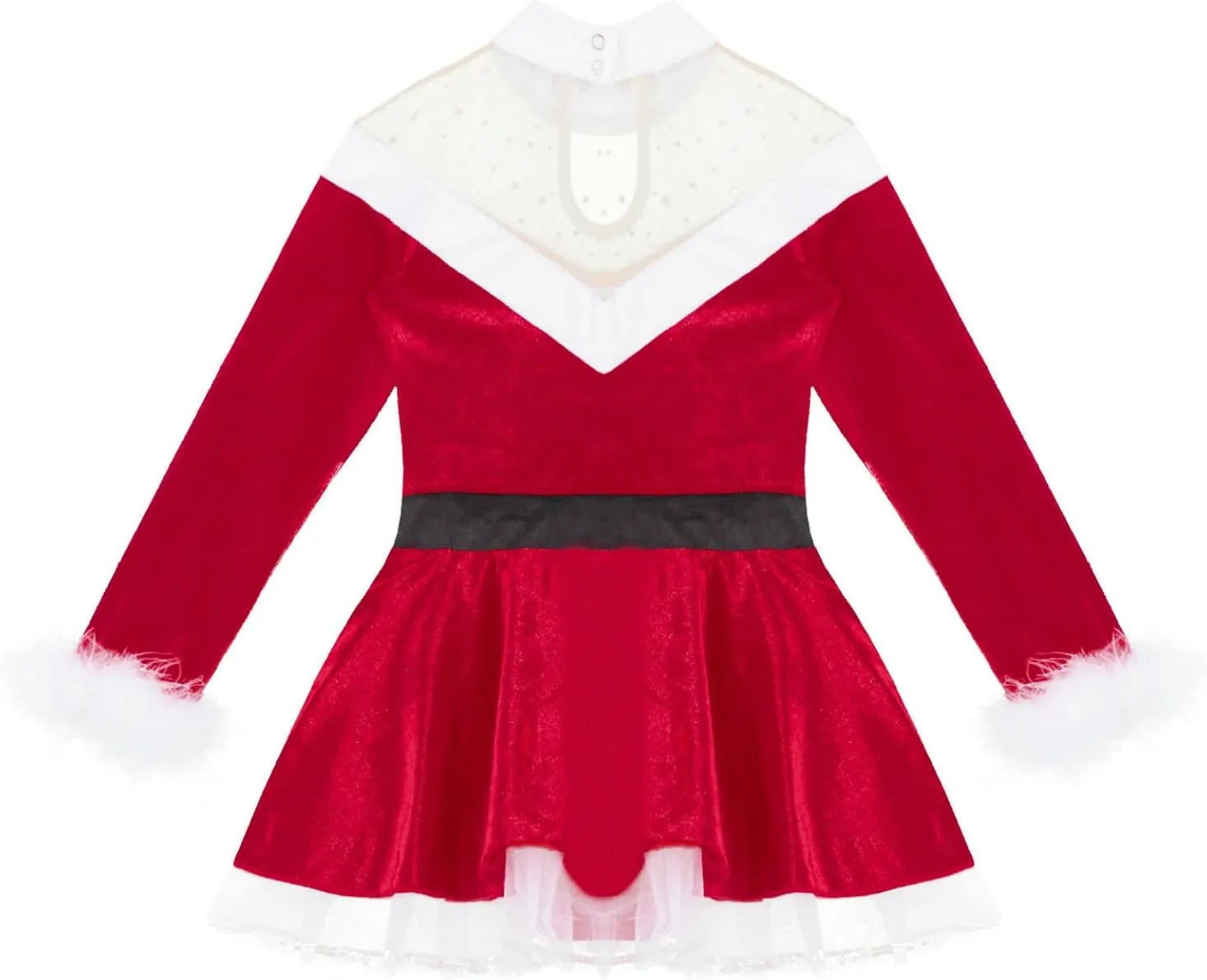 Kids Girls Christmas Mrs Santa Claus Costume Xmas Holiday Party Ballet Dance Figure Skating Dress Leotard