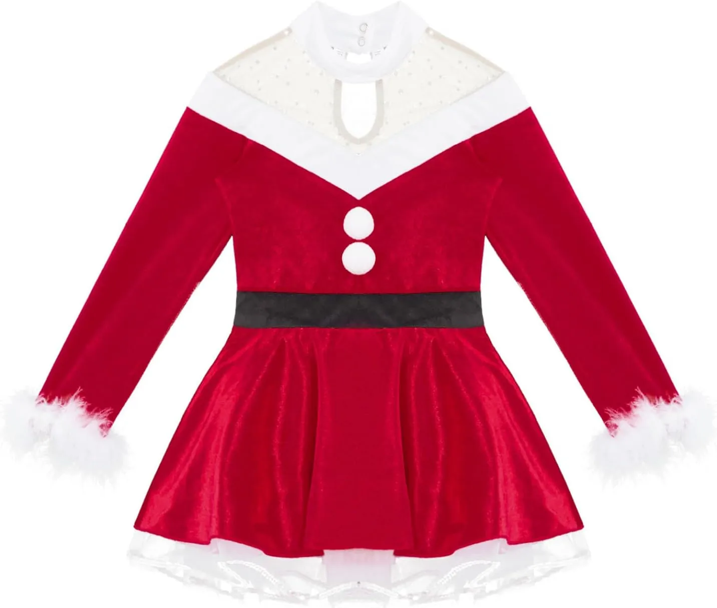 Kids Girls Christmas Mrs Santa Claus Costume Xmas Holiday Party Ballet Dance Figure Skating Dress Leotard