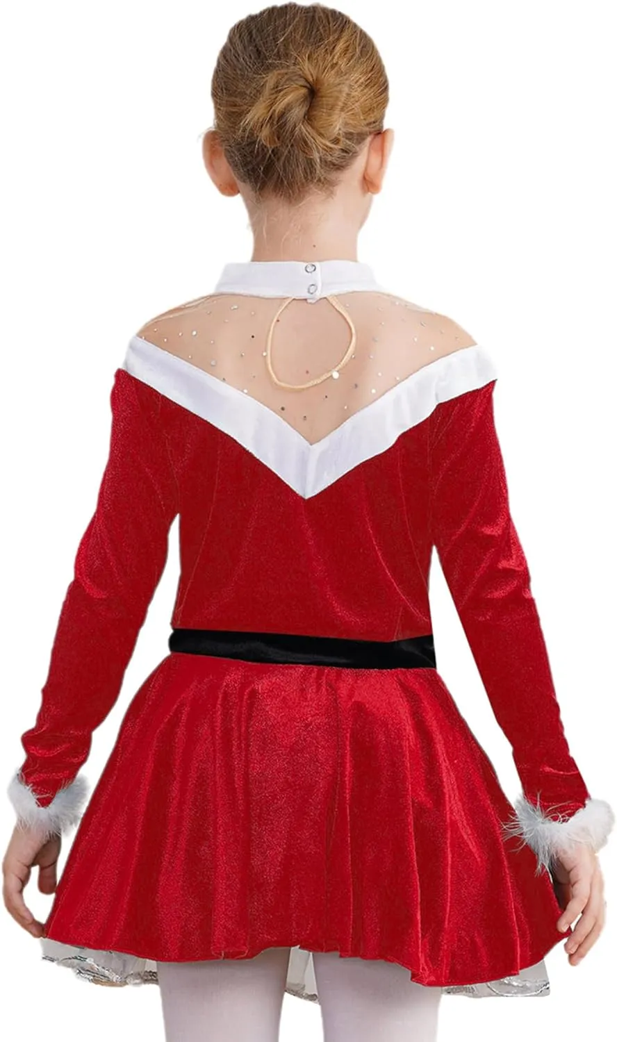 Kids Girls Christmas Mrs Santa Claus Costume Xmas Holiday Party Ballet Dance Figure Skating Dress Leotard