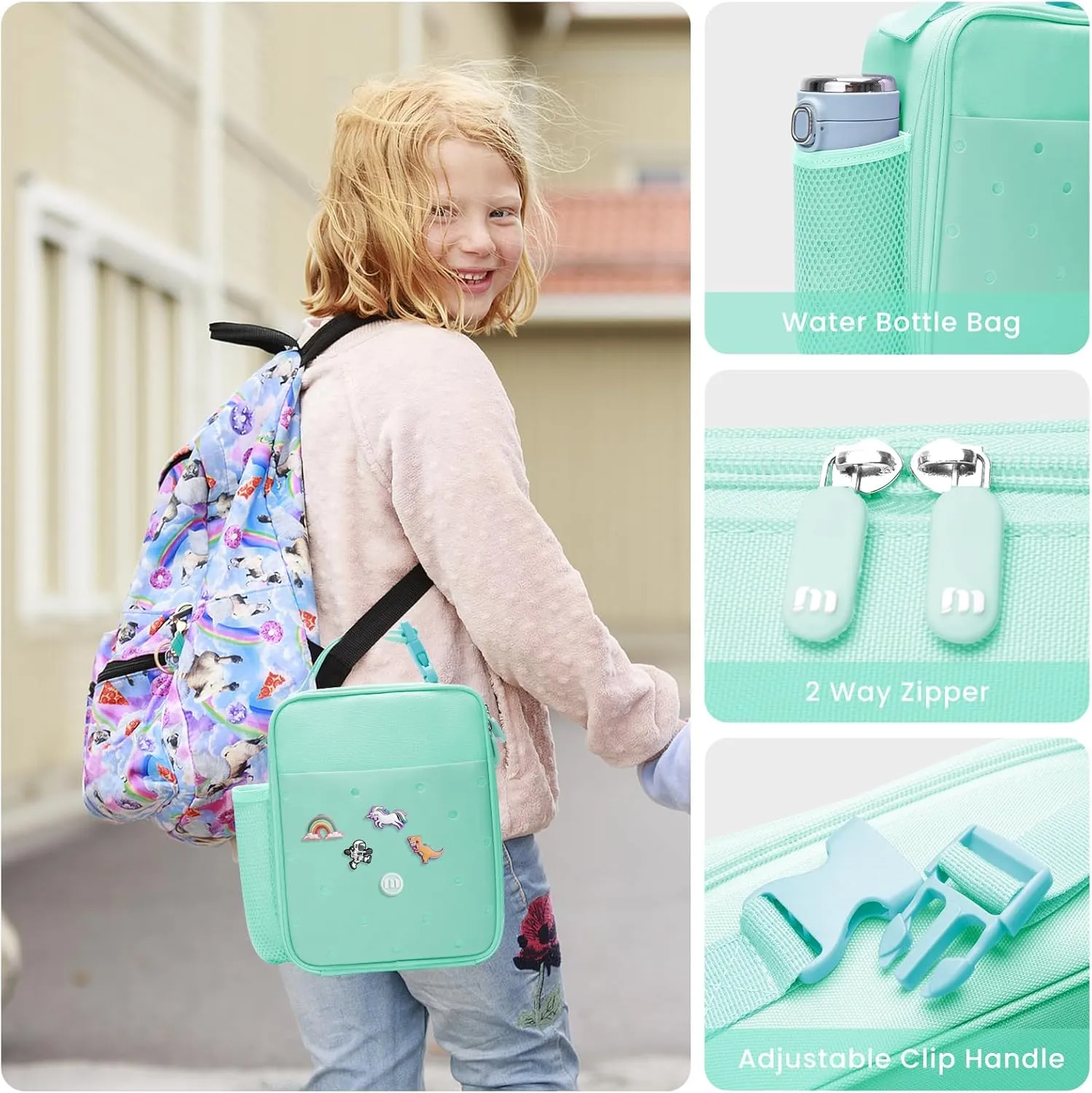 Kids Insulated Lunch Bag - Durable, Double-Insulated Cooler for Ages 3 ; Holds Lunch Box, Water Bottle & Snacks; Easy-Clean Fabric, Zippered Pockets, & Customizable Design for School & Travel
