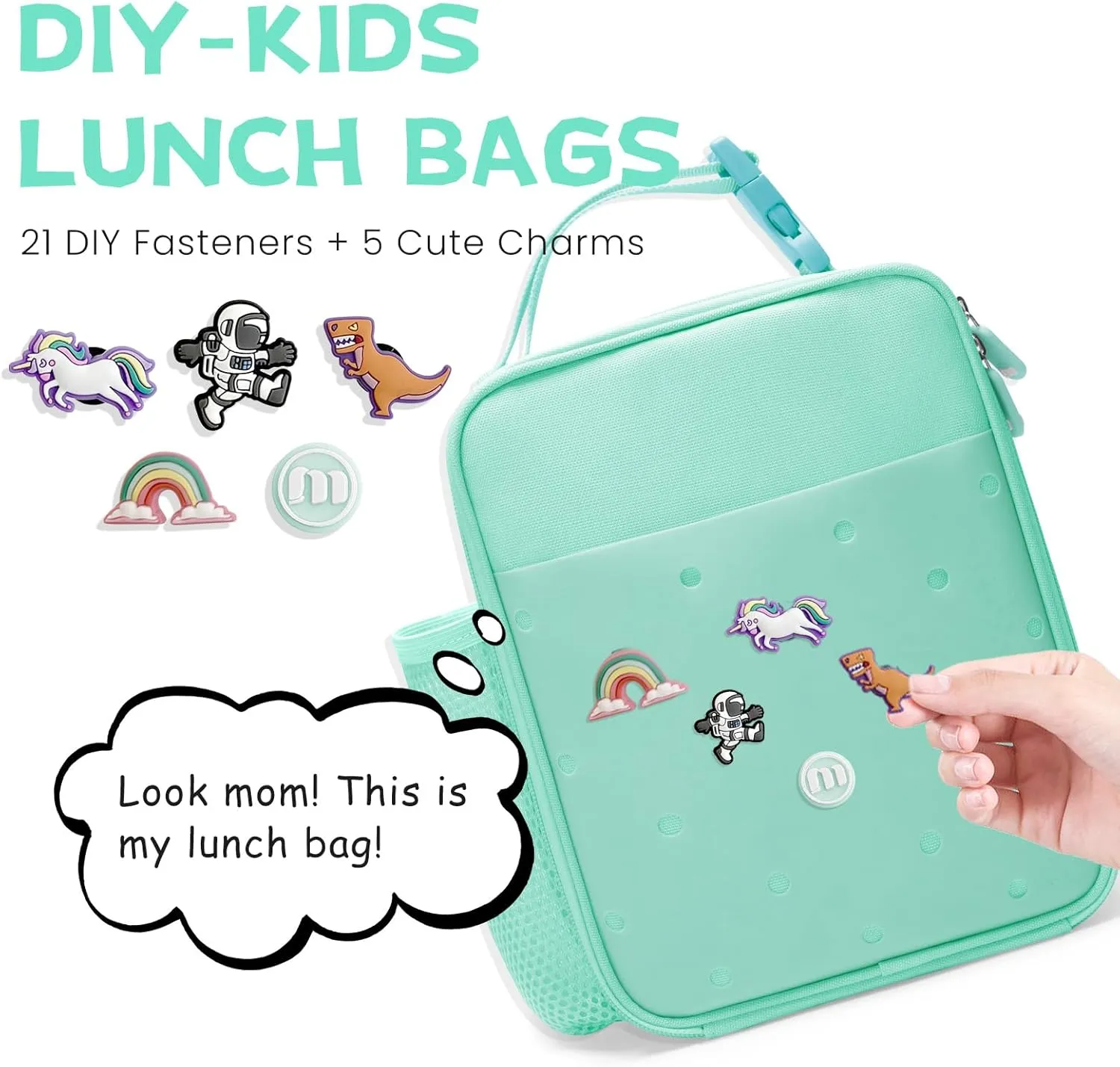 Kids Insulated Lunch Bag - Durable, Double-Insulated Cooler for Ages 3 ; Holds Lunch Box, Water Bottle & Snacks; Easy-Clean Fabric, Zippered Pockets, & Customizable Design for School & Travel
