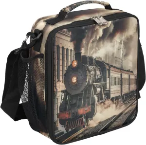 Kids Lunch Box, Retro Steam Train,Train Pattern Insulated Lunch Bag Cooler Tote with Adjustable Shoulder Straps for School Work Picnic