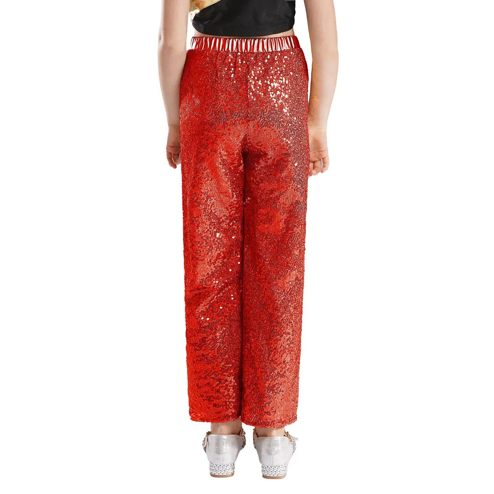 Kids Sequin Jazz Dance Costume Set: Mesh Crop Top & Wide-Leg Pants for Ballroom Ballet Performance