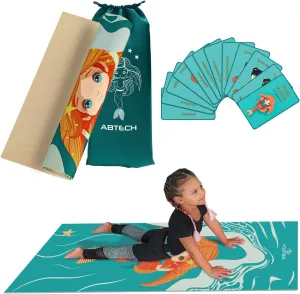 Kids Yoga Mat Set for Boys & Girls - Doll, Unicorn, Mermaid, Panda, Dinosaur and UnderWater - Chemical Free - Non-Toxic - Non-Slip - 60 X 24 X 0.2 Inches - w/ 12 Yoga Cards - Cute Carrier Bag - Ages 3-12