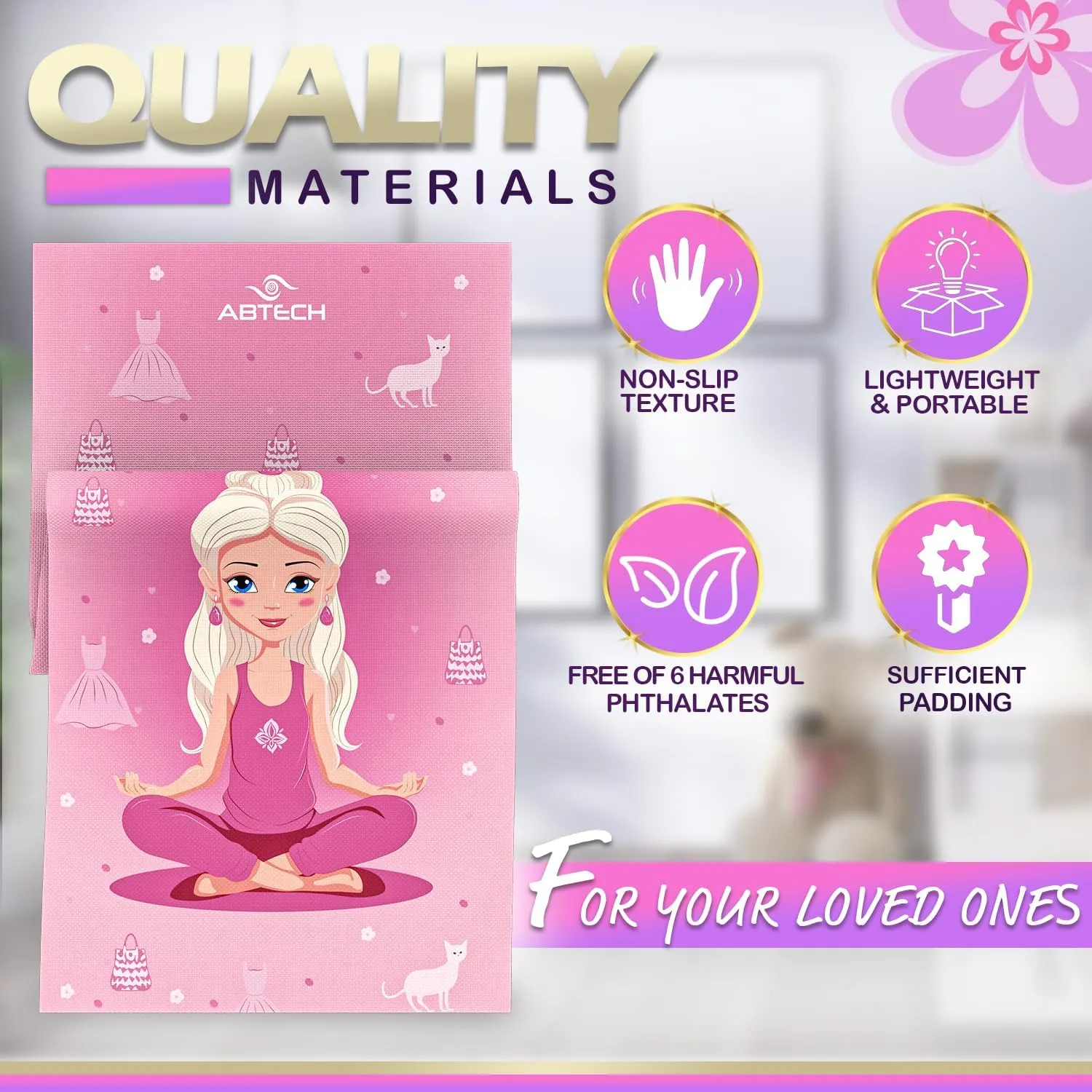 Kids Yoga Mat Set for Boys & Girls - Doll, Unicorn, Mermaid, Panda, Dinosaur and UnderWater - Chemical Free - Non-Toxic - Non-Slip - 60 X 24 X 0.2 Inches - w/ 12 Yoga Cards - Cute Carrier Bag - Ages 3-12