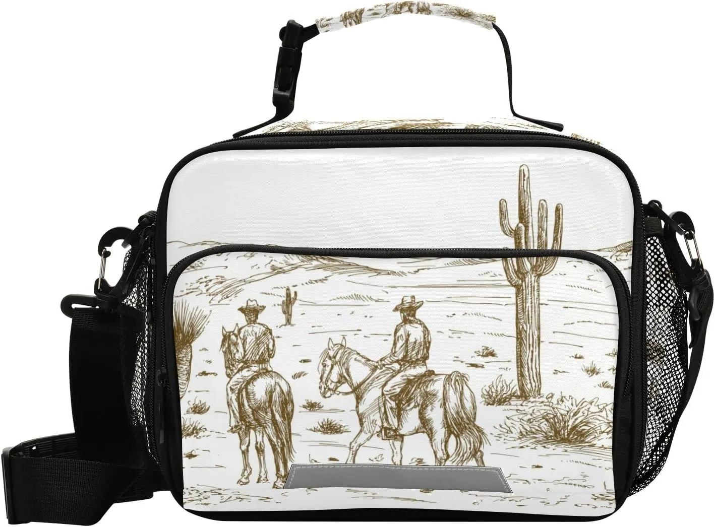 Kigai Reusable Lunch Bag Western Desert Cowboys Insulated Lunch Box Cooler Tote Removable Shoulder Strap Meal Picnic Bags for Outdoor School Travel Office Work