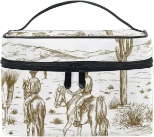 Kigai Western Desert Cowboys Travel Cosmetic Bag Case Large Portable Makeup Bag Organizer for Women Girls Top Handle Multifunction Toiletry Bags