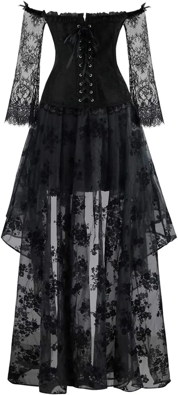 Kimring Women's Steampunk Victorian Off Shoulder Corset Top With High Low Skirt