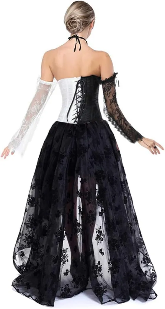 Kimring Women's Steampunk Victorian Off Shoulder Corset Top With High Low Skirt