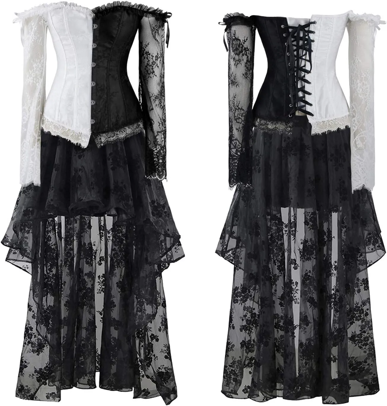 Kimring Women's Steampunk Victorian Off Shoulder Corset Top With High Low Skirt