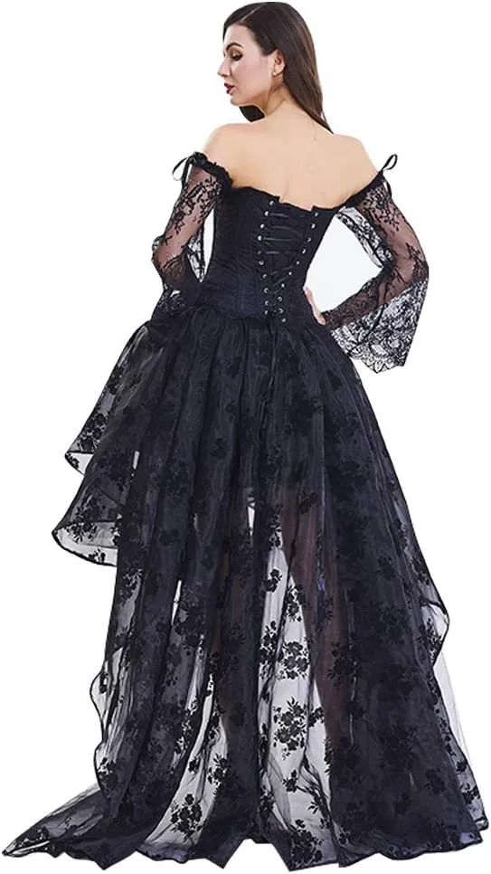 Kimring Women's Steampunk Victorian Off Shoulder Corset Top With High Low Skirt
