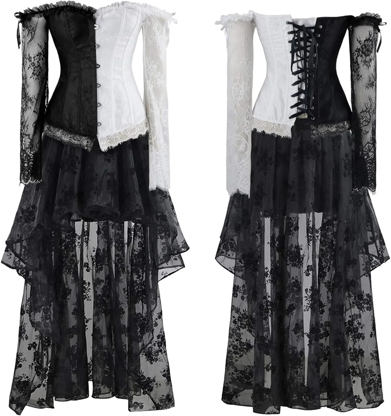 Kimring Women's Steampunk Victorian Off Shoulder Corset Top With High Low Skirt