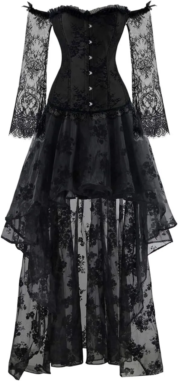 Kimring Women's Steampunk Victorian Off Shoulder Corset Top With High Low Skirt