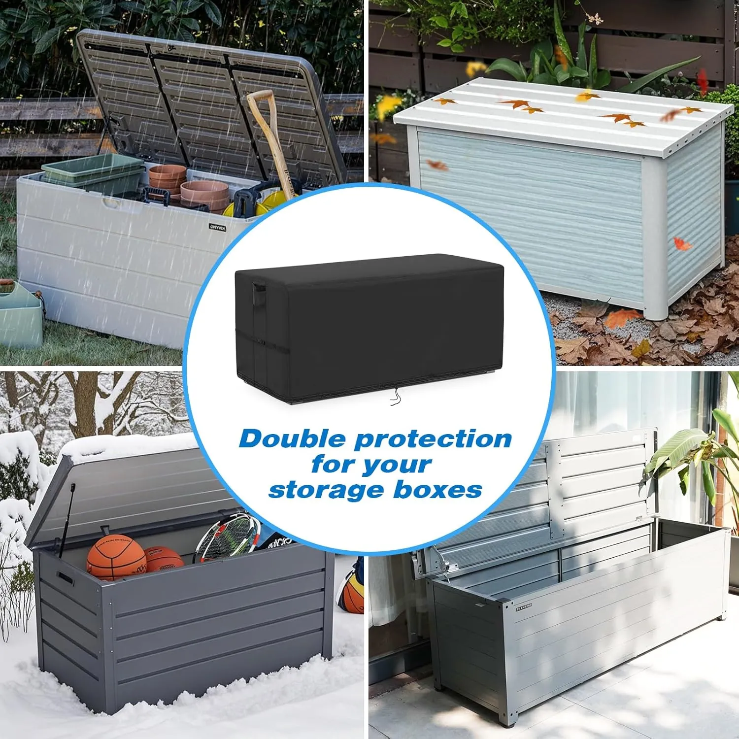 Kingling Deck Box Cover, Outdoor Storage Box Cover for 260 Gallon Deck Box, Waterproof Outside Patio Storage Bench Deck Boxes Covers Black (70" L x 33" W x 33" H)