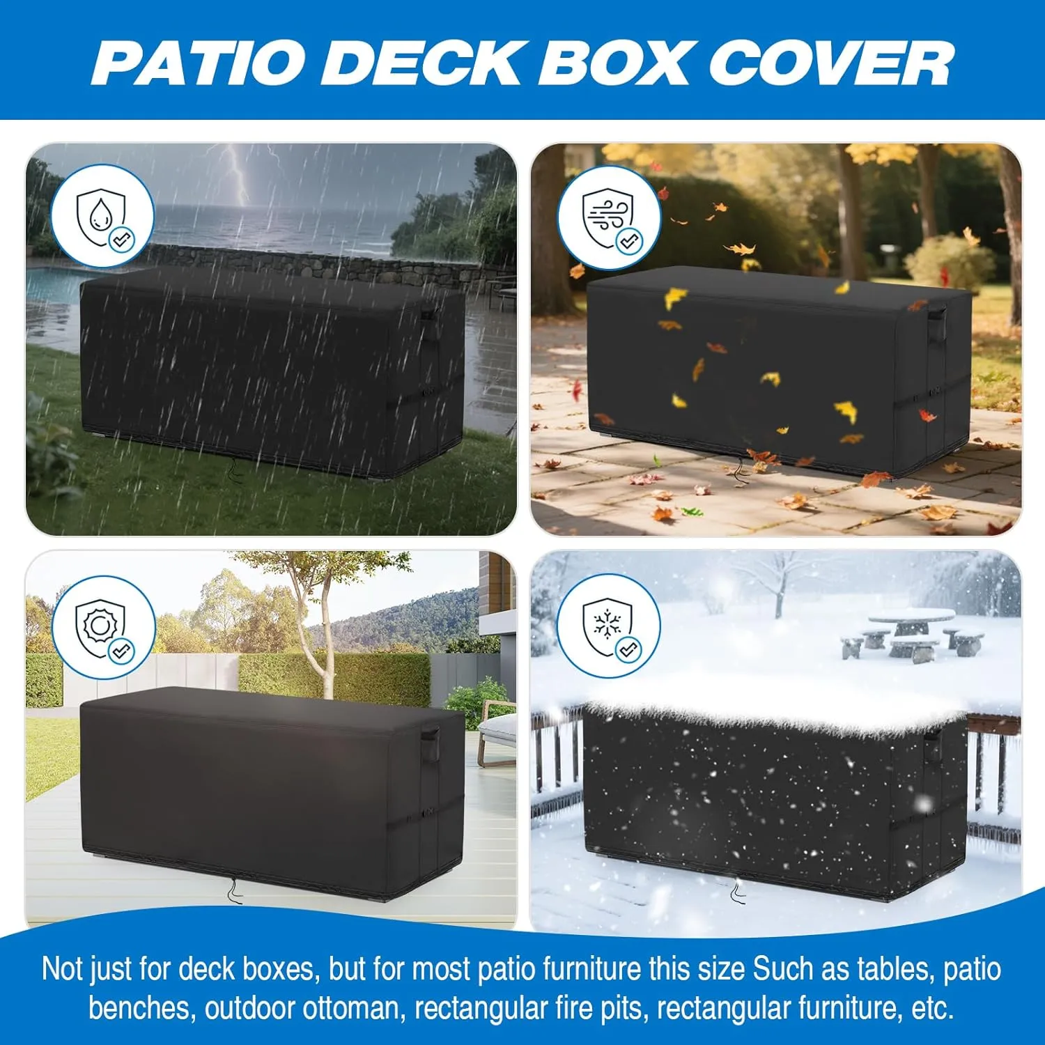 Kingling Deck Box Cover, Outdoor Storage Box Cover for 260 Gallon Deck Box, Waterproof Outside Patio Storage Bench Deck Boxes Covers Black (70" L x 33" W x 33" H)