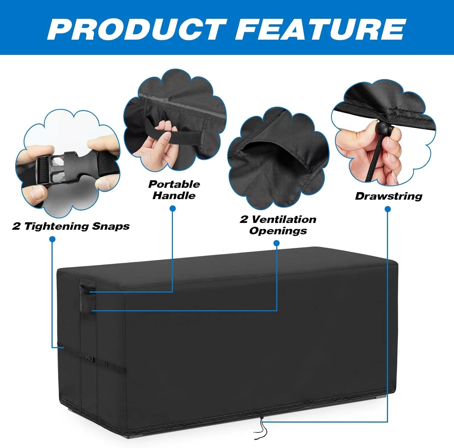 Kingling Deck Box Cover, Outdoor Storage Box Cover for 260 Gallon Deck Box, Waterproof Outside Patio Storage Bench Deck Boxes Covers Black (70" L x 33" W x 33" H)