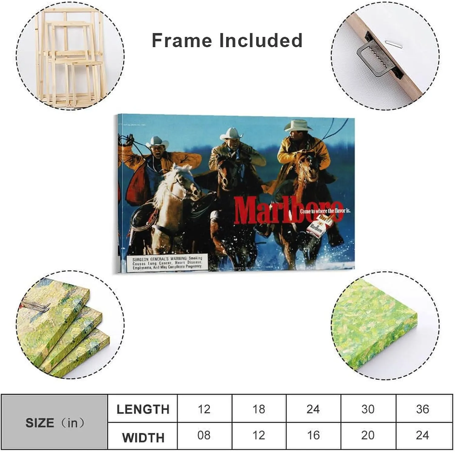 KJJLNRQ Marlboro Western Cowboy Canvas Art - Cowboy Poster, Wall Art for Living Room, Bedroom, Office - 08x12inch (20x30cm), Frame-style