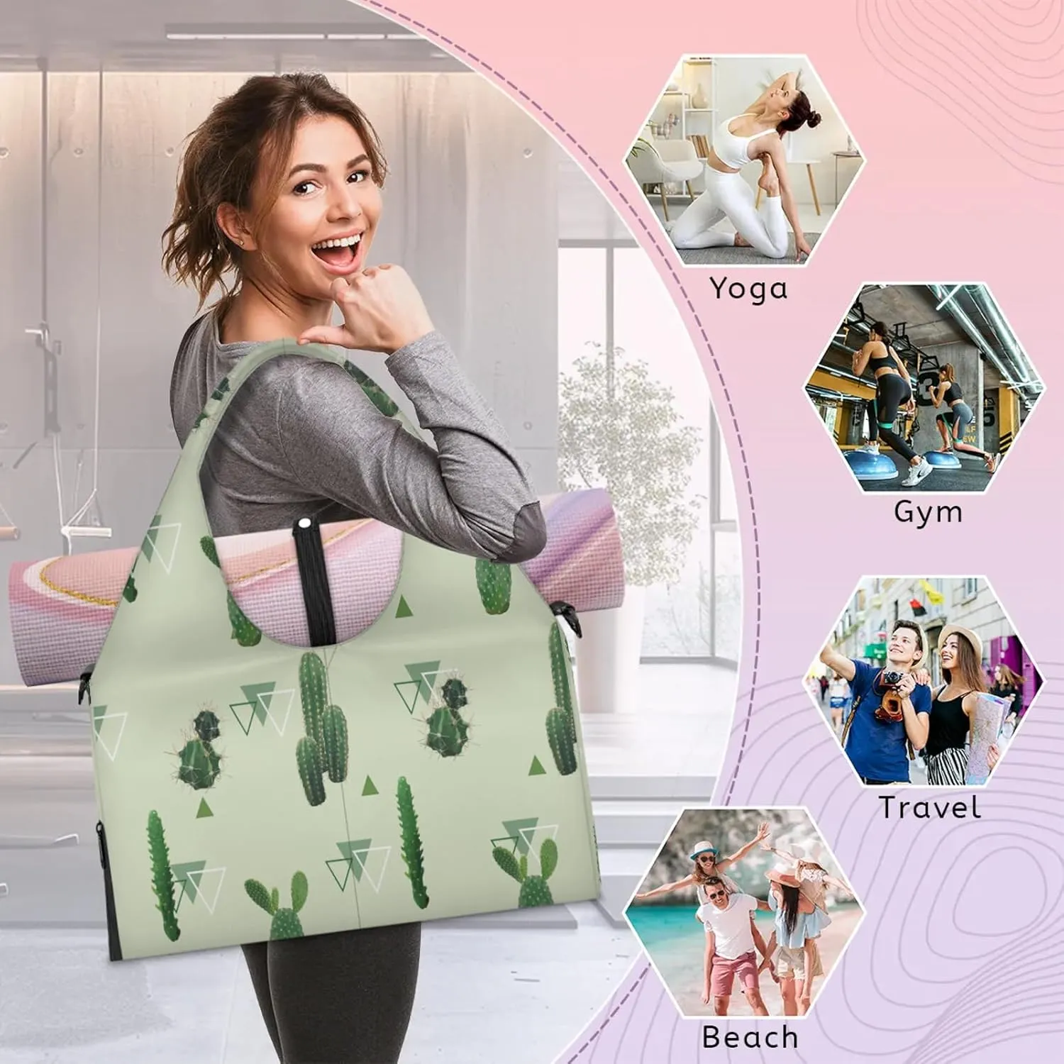 KOBLEN Yoga Gym Bags for Women Duffel Bag with Shoe Compartment and Yoga Mat Portable Weekender Bags for Pilates Travel Offices Workout Beach
