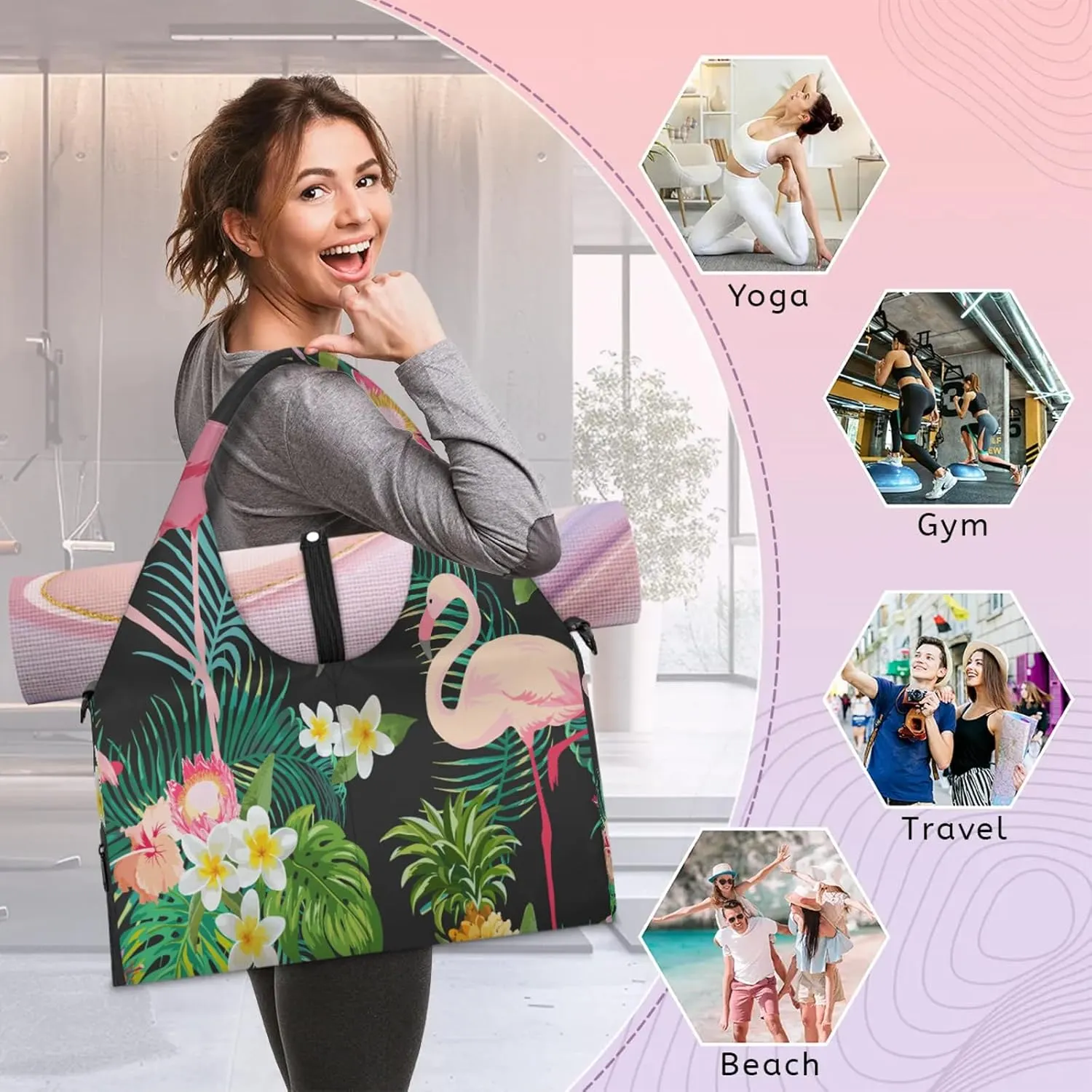 KOBLEN Yoga Gym Bags for Women Duffel Bag with Shoe Compartment and Yoga Mat Portable Weekender Bags for Pilates Travel Offices Workout Beach