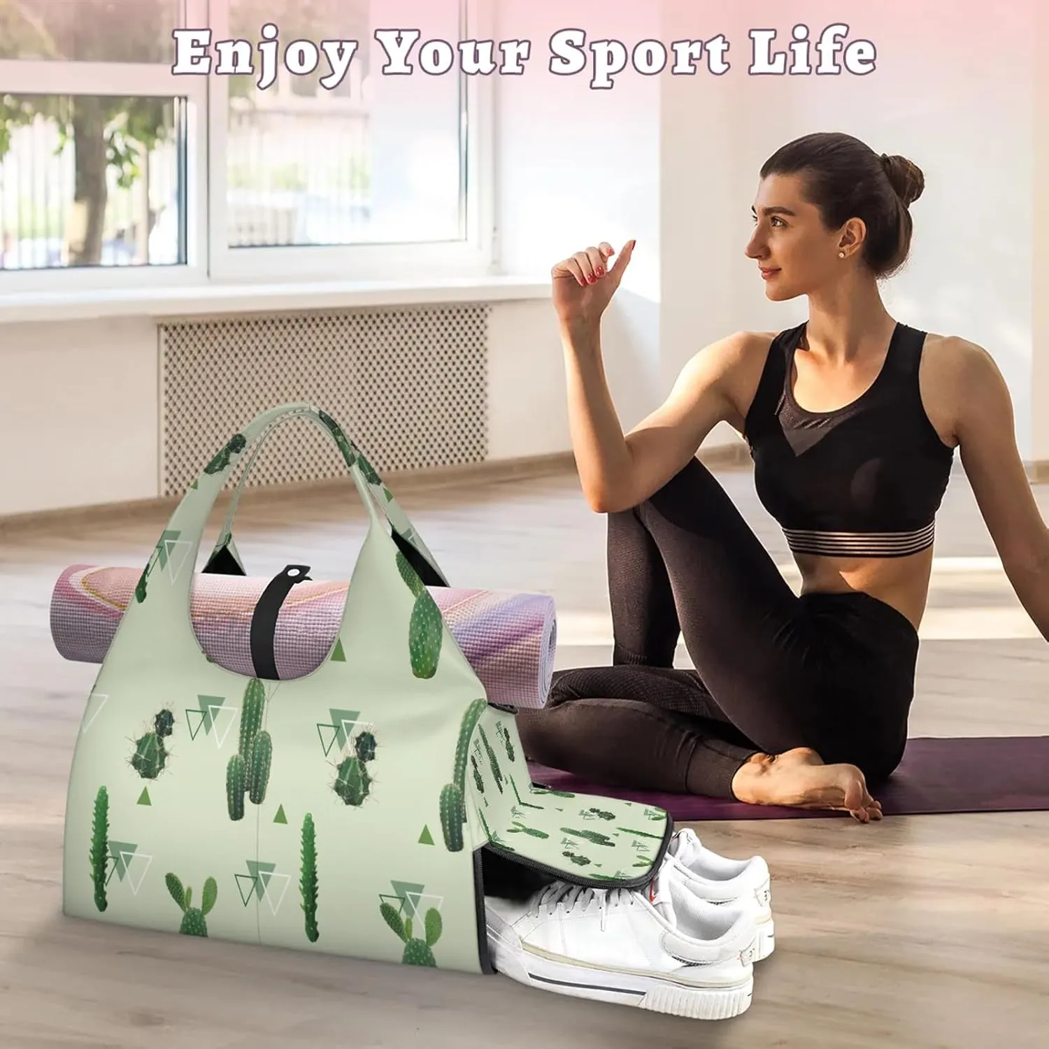 KOBLEN Yoga Gym Bags for Women Duffel Bag with Shoe Compartment and Yoga Mat Portable Weekender Bags for Pilates Travel Offices Workout Beach