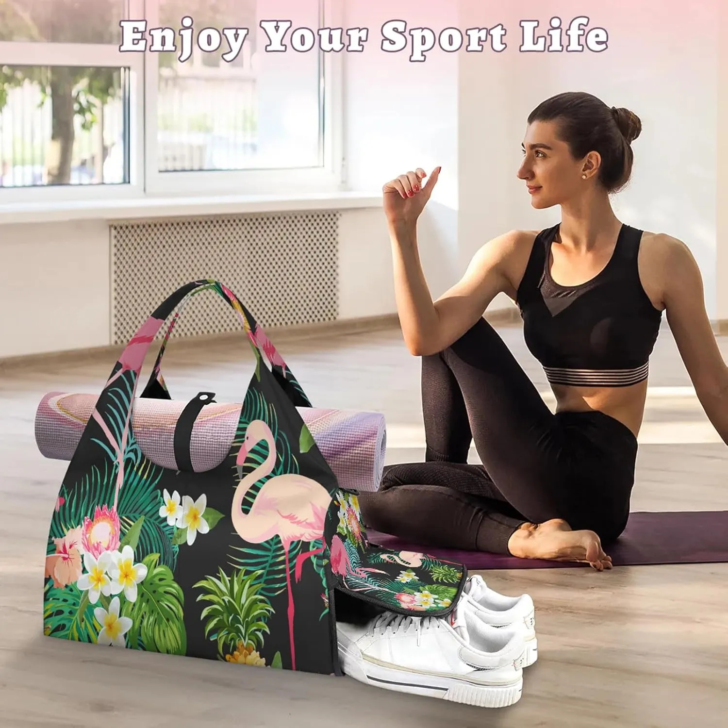 KOBLEN Yoga Gym Bags for Women Duffel Bag with Shoe Compartment and Yoga Mat Portable Weekender Bags for Pilates Travel Offices Workout Beach