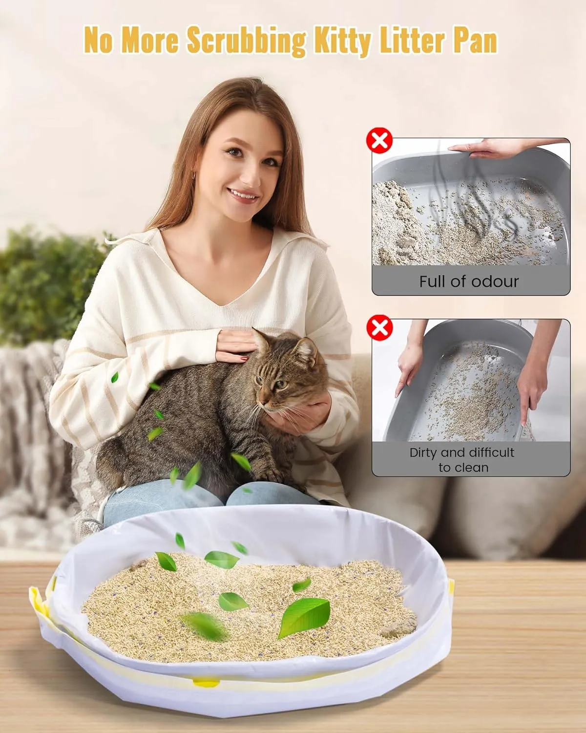KONE Cat Litter Box Liners, 30 Count Jumbo Extra Durable Large Drawstring Kitty Litter Pan Bags Cat Waste Litter Bags Pet Cat Supplies 36" x 18"