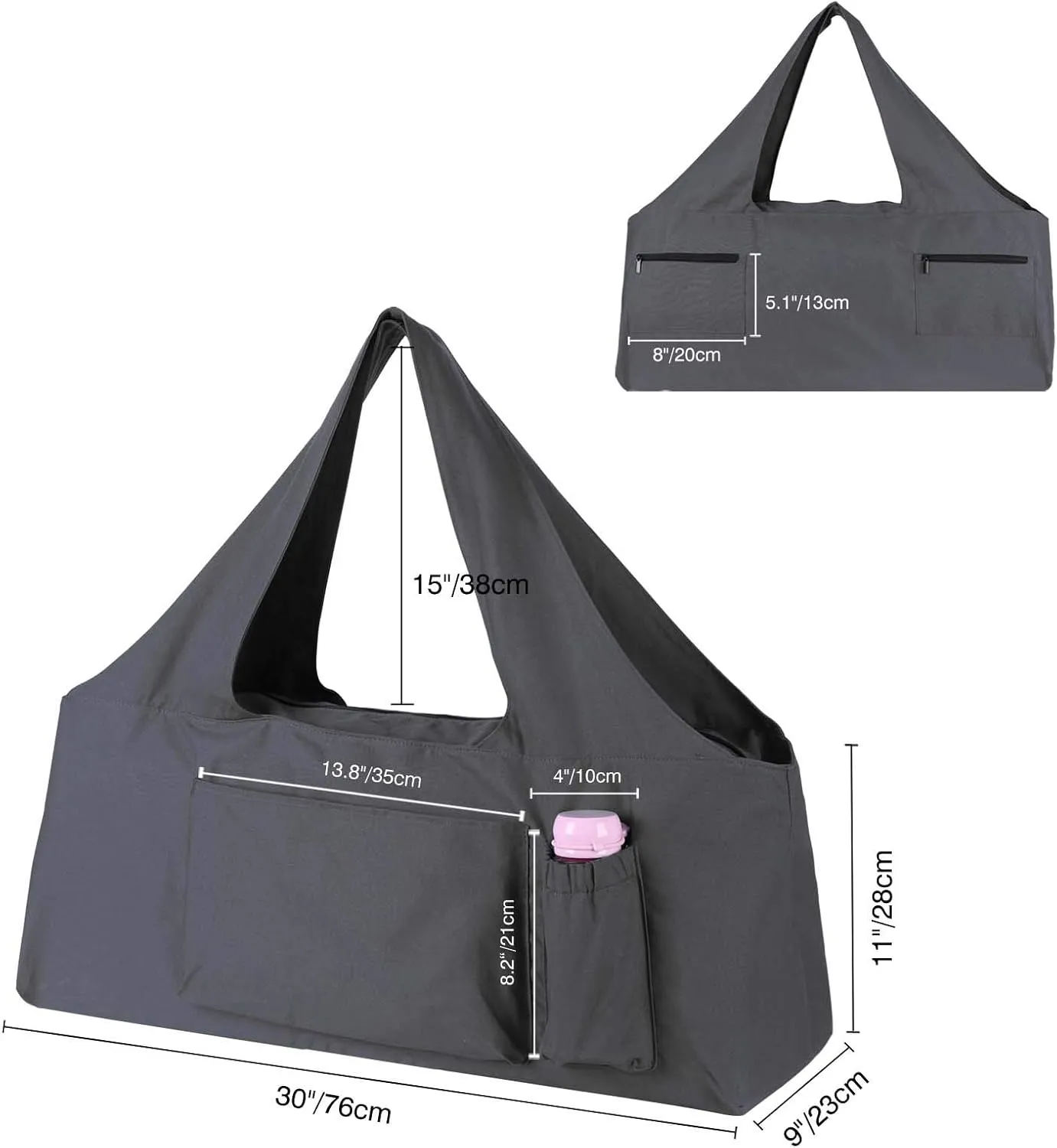 KUAK Extra Large Yoga Mat Bag with Zippered Top & 5 Pockets - Premium Canvas Tote with Yoga Mat Carrying Strap for Pilates, Gym, Fitness Block & Gear