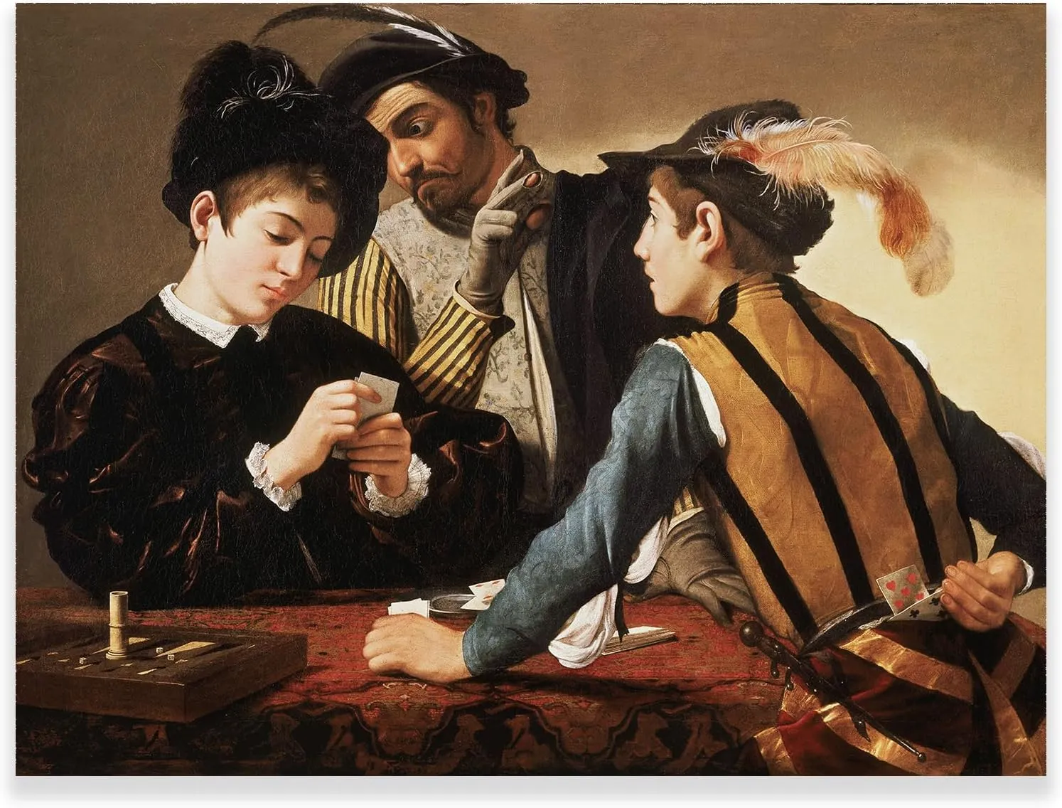 KWAY Caravaggio Canvas Wall Art - The Cardsharps Poster - Baroque Art Print - Unframed Oil Painting Reproductions for Bedroom Living Room Wall Decor (12x16in/30x40cm)