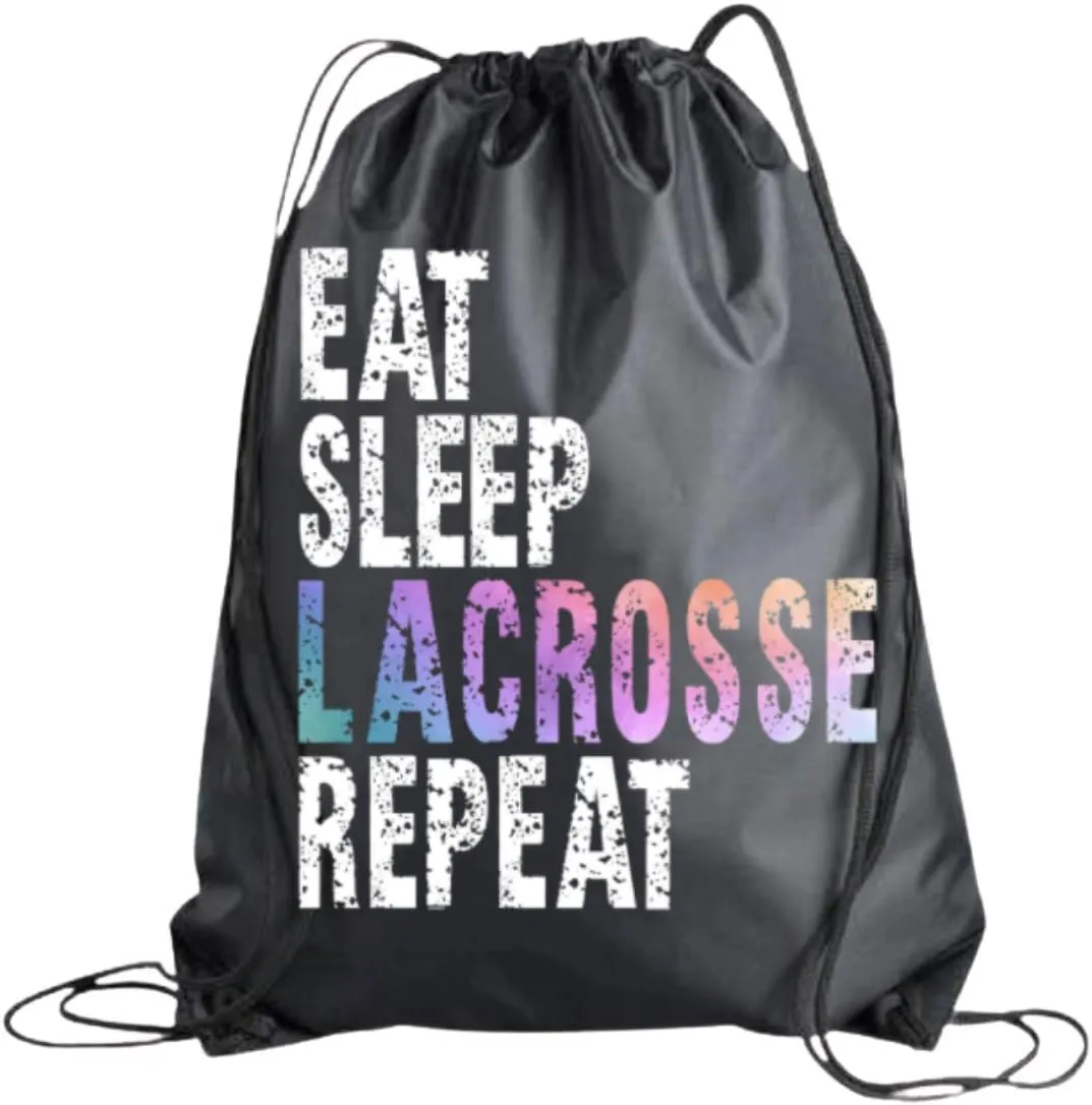 Lacrosse Drawstring Bag, Eat Sleep Lacrosse Repeat Backpack, Lacrosse Player Gift, Sport Pack Cinch Sack, Girls Lacrosse Accessories, Lax Gift for Girls