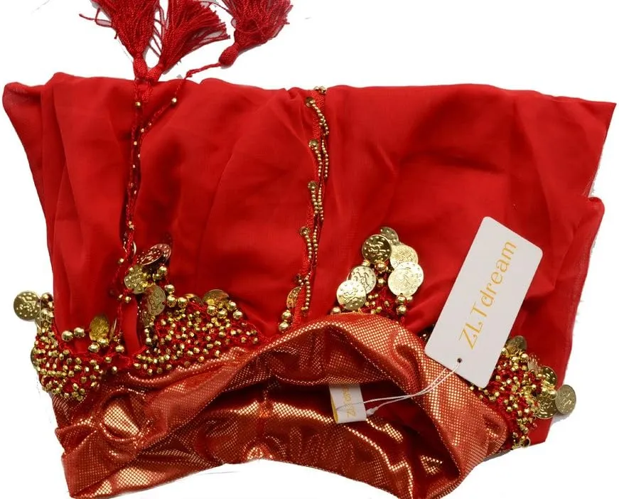 Lady's Belly Dance Chiffon Banadge Top and Lantern Coins Pants