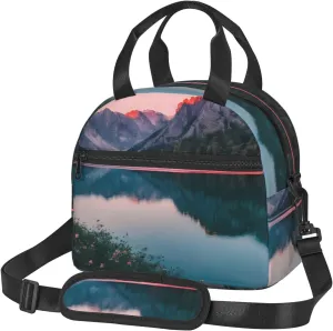 Lake And Sunset Print Foods Insulated Lunch Bag Cute Tote Box Leakproof Cooler Adjustable Shoulder Strap