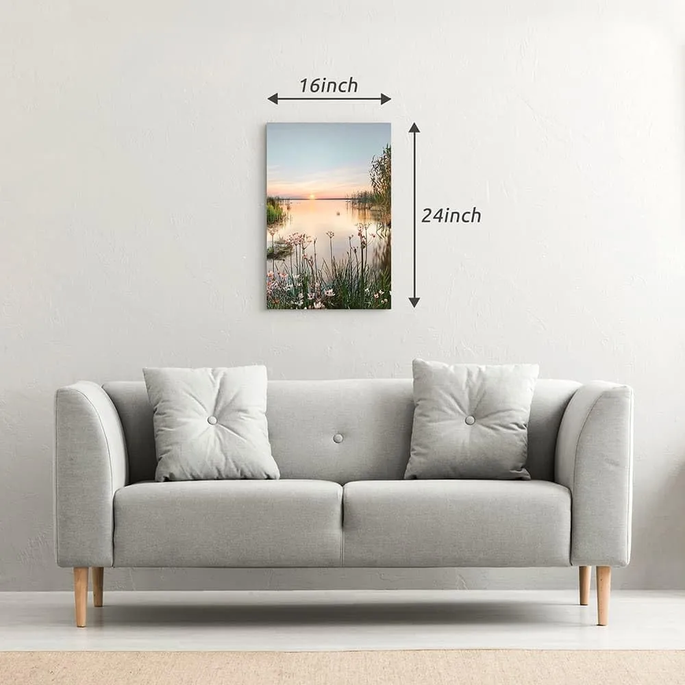 Lake Canvas Landscape Wall Art: Nature Picture Print Vertical Sunset Scene Painting Artwork for Bedroom Living Room Decor