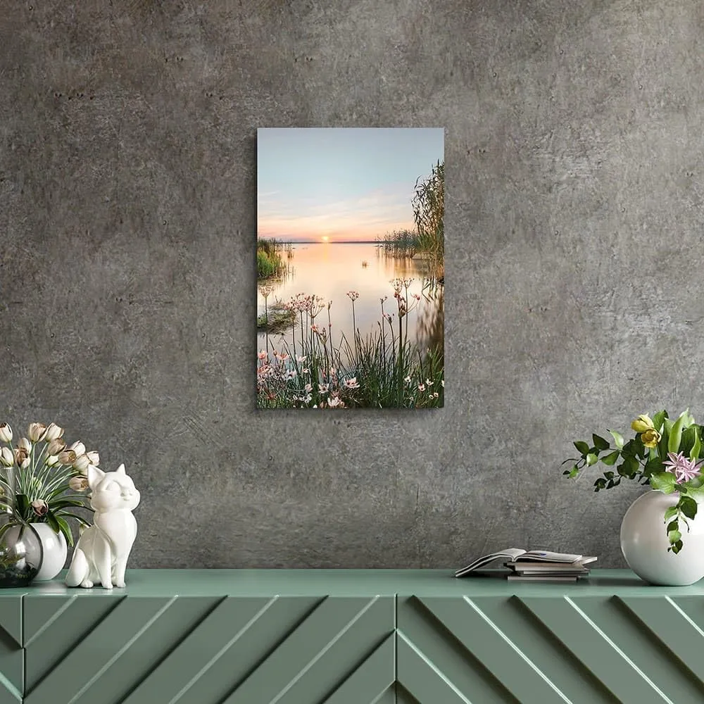Lake Canvas Landscape Wall Art: Nature Picture Print Vertical Sunset Scene Painting Artwork for Bedroom Living Room Decor
