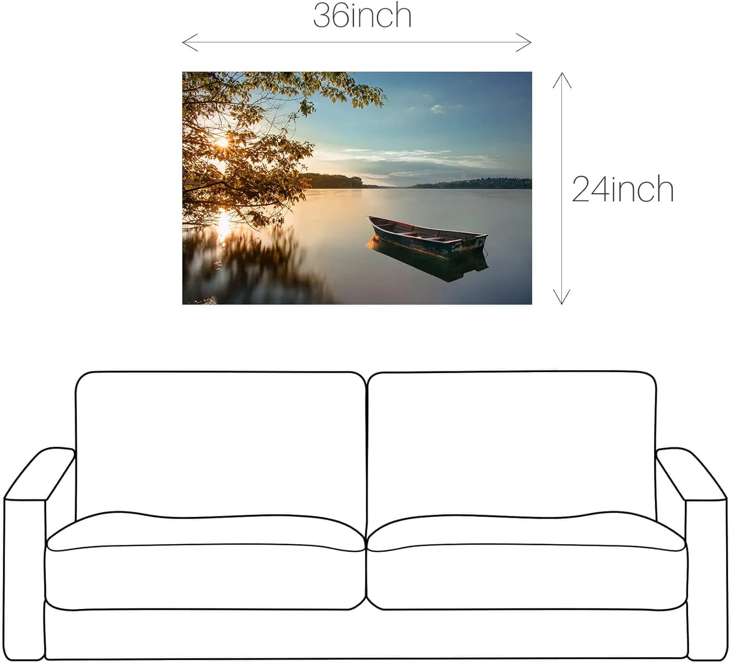 Lake Canvas Wall Art Picture: Sunset Landscape Print Nature Water Scene Artwork Decor Relaxing Boat Photography Painting for Living Room Bedroom Home Decoration