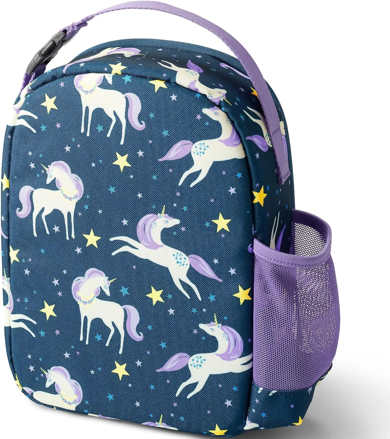 Lands' End Kids' Soft Sided Lunch Box Blue/ivory Unicorn Stars 11" x 8" x 3"