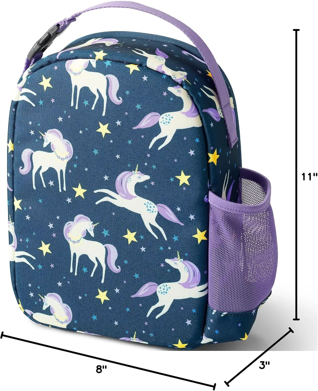 Lands' End Kids' Soft Sided Lunch Box Blue/ivory Unicorn Stars 11" x 8" x 3"